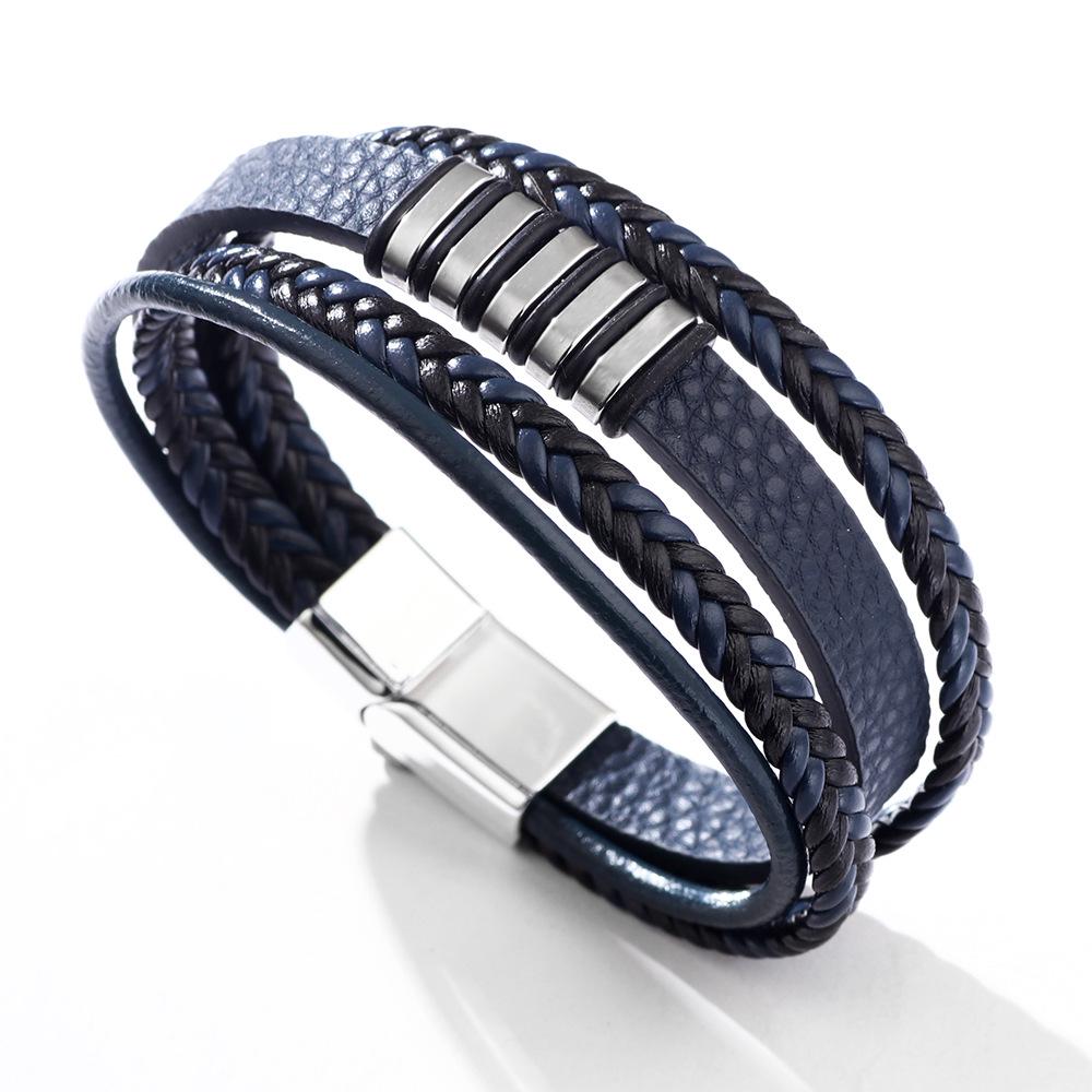 Men's Retro Punk Magnetic Buckle Leather Bracelet - Handmade, Woven with Metal Style