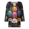 Women's Fashion Casual Easter Printed V-neck Short Sleeve Decorative Button Seven Sleeve T-shirt Top