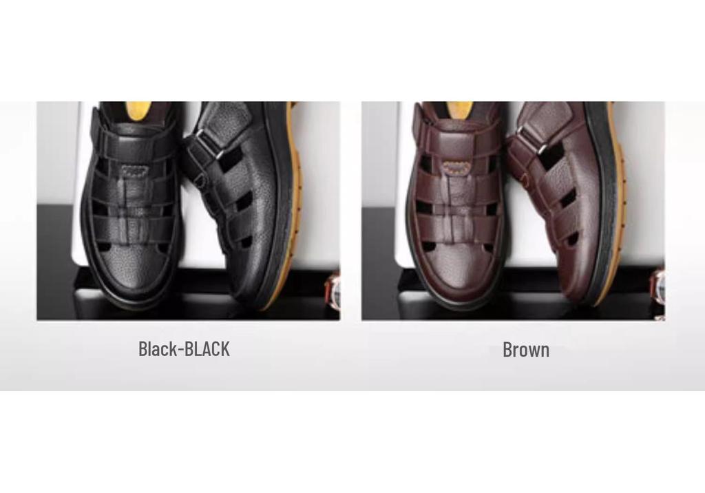 Men's Genuine Leather Breathable Summer Sandals - Large Size, Closed Toe, Perforated Cowhide Beach Shoes