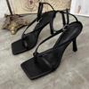 Fashion 2025 New Fashion Pinch Narrow Band Women Sandals 2025 Summer Square Open Toe Ankle Buckle Strap High Heels Ladies Shoes