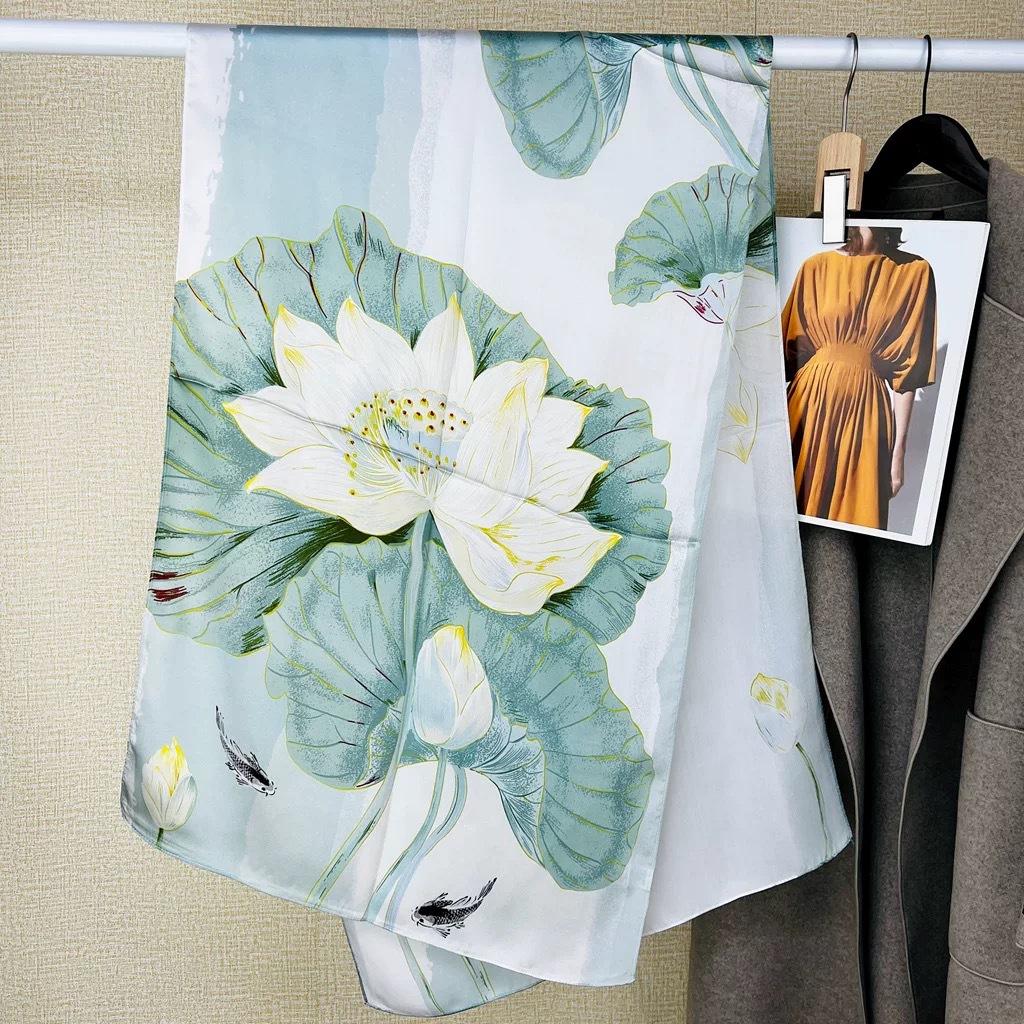 100% Natural Silk Scarf Square Female Fashion Beach Pashmina Bufanda Folral Women Shawl Wraps Bandana Scarves Foulard Echarpe