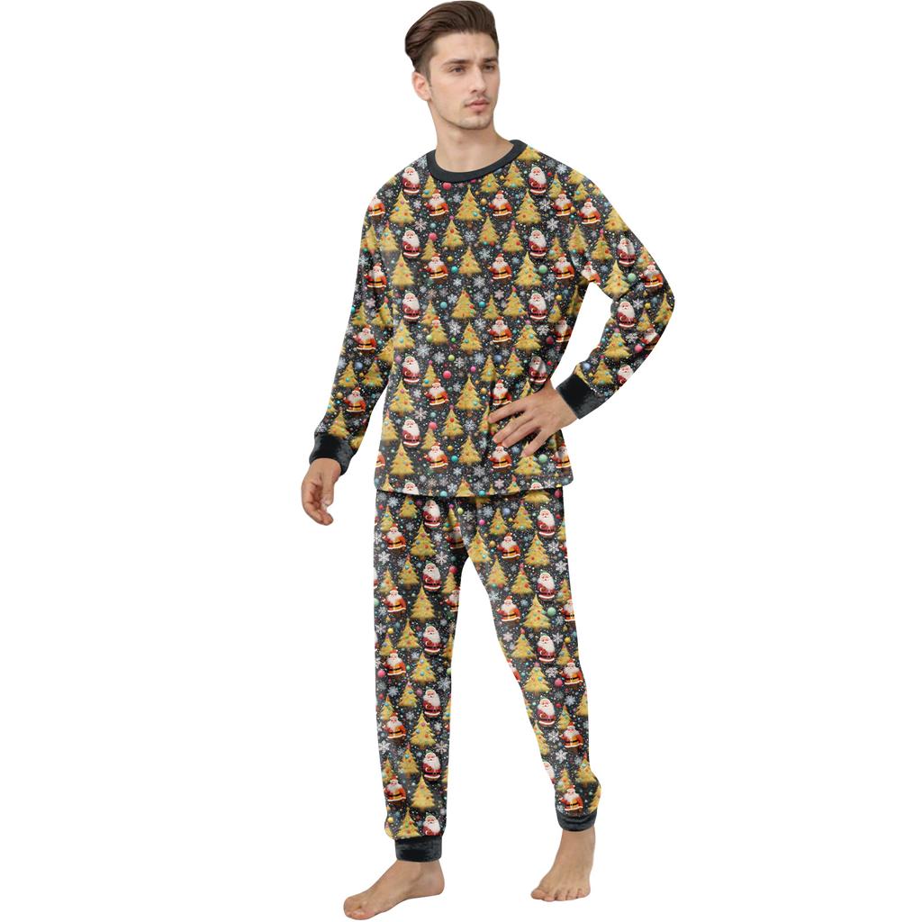 Set de pijama din flanelă cu imprimeu de Crăciun coordonat pentru familie, cu bluză cu mânecă lungă și pantaloni