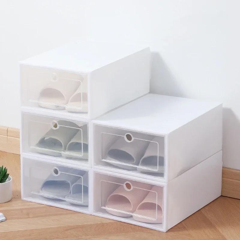 2/4/6 Pcs Thickened Drawer Plastic Shoes Dustproof Stackable Combined Shoe Box Transparent Shoe Display Box Organizer Storage Women-31x22x12cm
