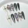 10 Pcs Long Almond Handmade Press On Nails With Heart Decoration Fake Nail Tips Stick On False Nails For Women