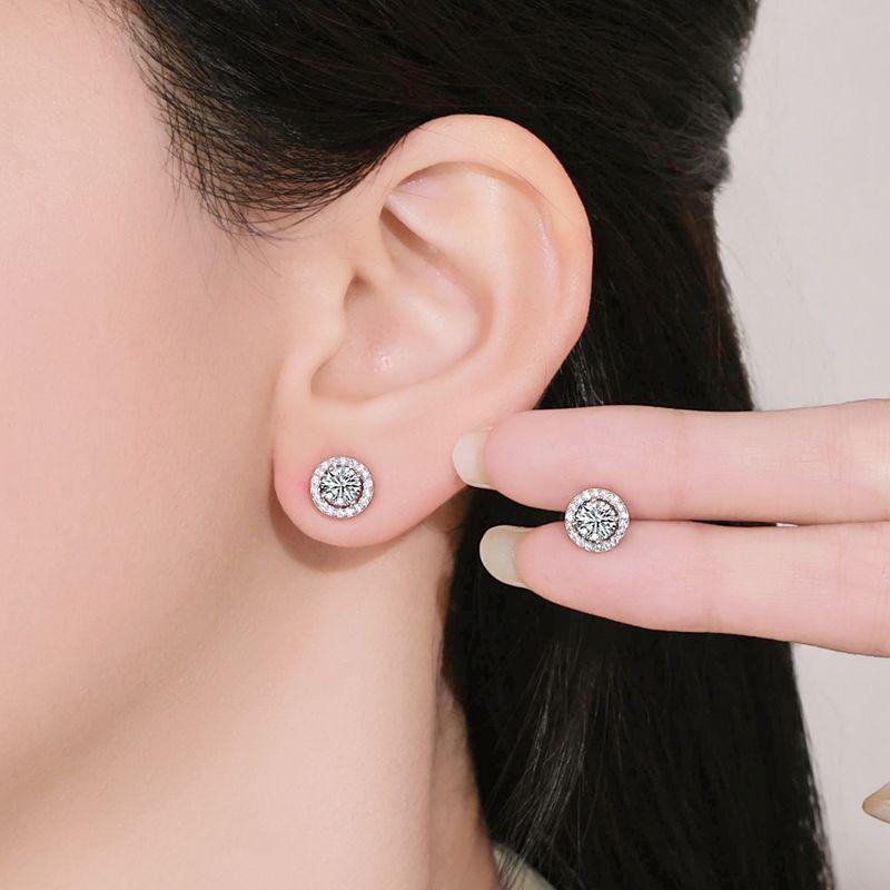 925 Sterling Silver Moissanite Round Stud Earrings - Luxury Four-Prong Design, 50 Points Light Elegance 925 Sterling Silver