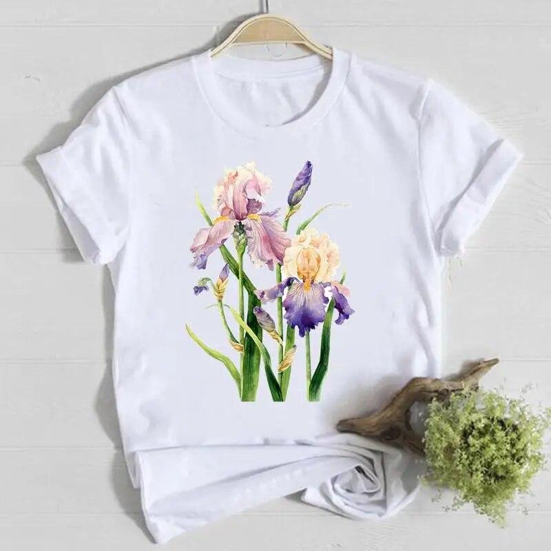 Blume Frühling Rundhals T-Shirt Top Shirt Damen Kleidung Mode T-Shirt Sommer Damen T Kurzarm Lässig Grafik T-Shirts