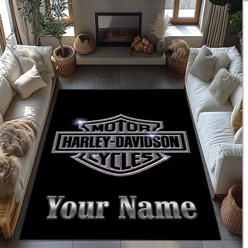 Tappeto in Velluto Cristallo Harley-Davidson, Tappetino Antiscivolo Personalizzato con Testo Nome per Arredamento Casa Regalo