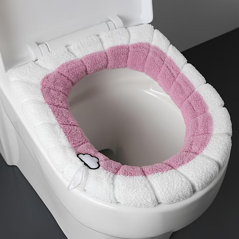 

1Pc Thick Plush O-shaped Toilet Seat with Handle, Warm and Skin Friendly, Soft and Breathable, Easy To Install розовый