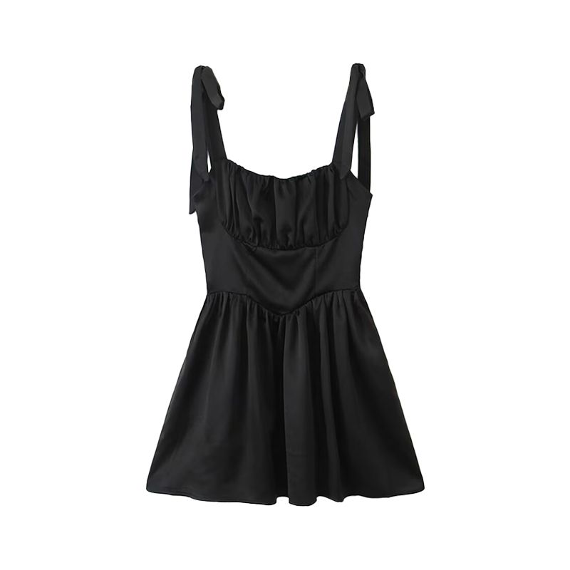 

Backlight Waltz French Sweet Girl Bow Shoelace Suspender Skirt Skinny Slimming A- line Dress Skirt Black Lace-Up L