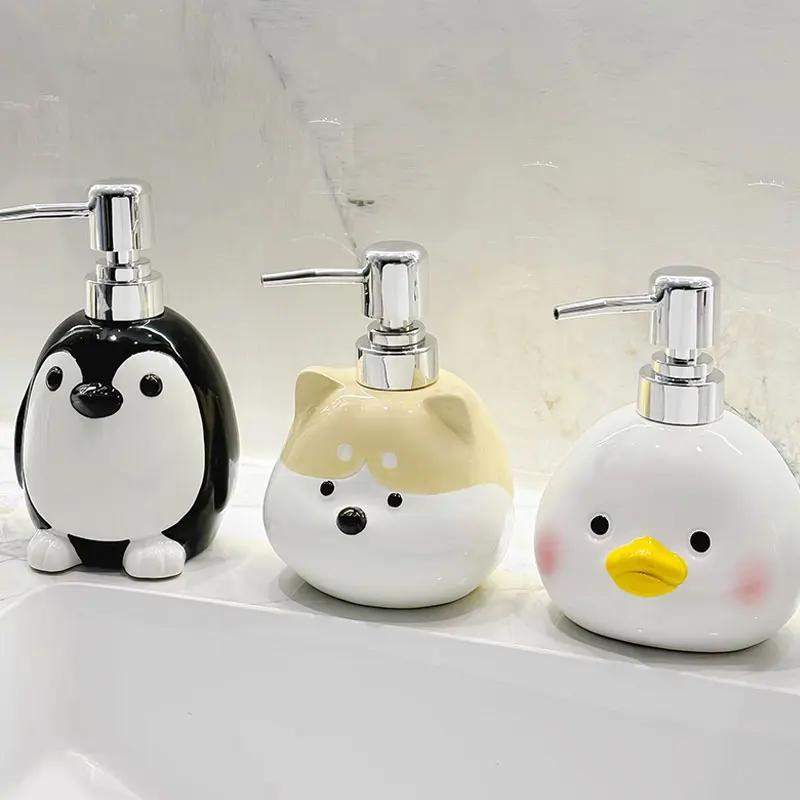 Cute Penguin Hand Wash Bottle Press Ceramic Lotion Bottle Bathroom Shower Gel Shampoo Bottle Soap Dispenser Bathroom Accessories