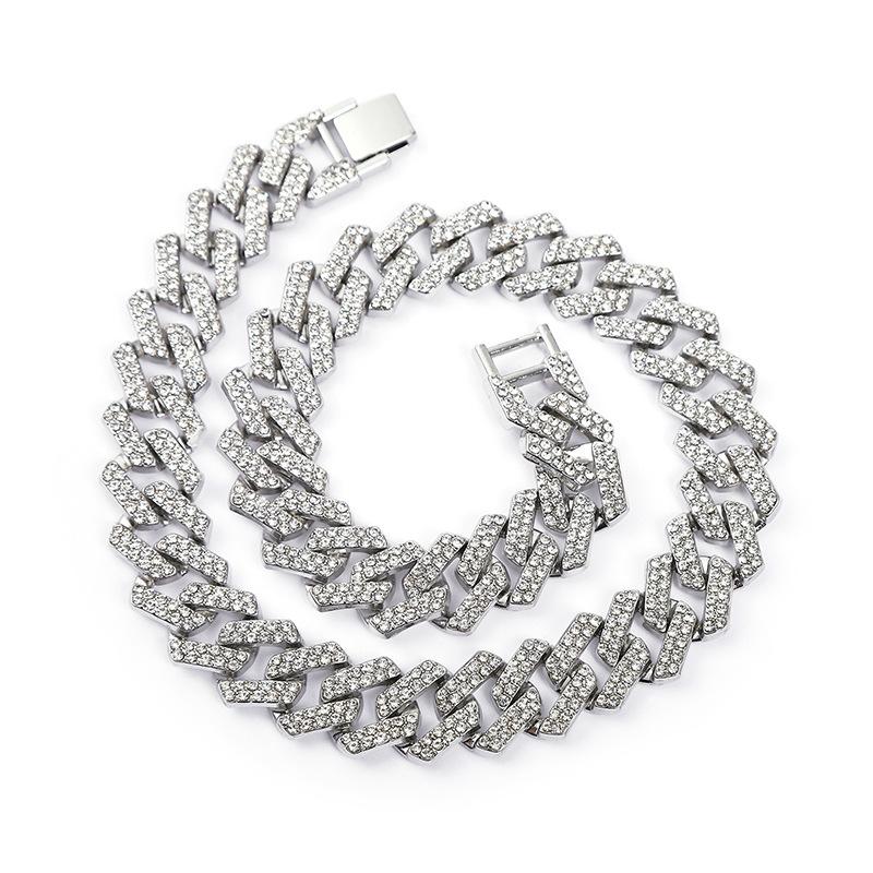 Hip Hop Full Diamond Cuban Chain Necklace Personality Street Dance Locomotive Men'S Cool Accessories Width 20Mm