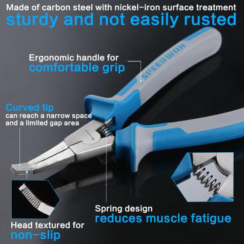 SPEEDWOX C-Ring Pliers, No Hole, Locking Ring Pliers, Retainer Snap Ring Pliers, Shaft-Mounted, Curved Jaws, Ultra-Fine Type, for Small Rings, C-Type