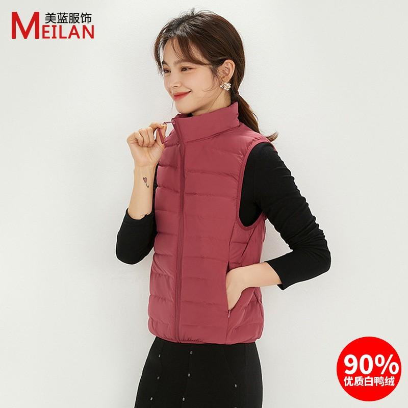 Womens Lightweight 90% Down Fill Stand Collar Sleeveless Short Puffer Vest Warm Winter Outerwear