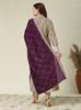 Beige-Gold Silk Anarkali Kurta Pant Set with Contrast Wine Purple Dupatta