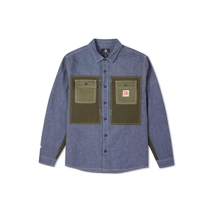Men s Converse Flowers Small Logo Retro Splicing Contrasting Colors Woven Shirt Jacket Blue 10024167-A01 M