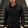 Men's Casual Loose Solid Color Shirt Jacket, Lapel Long Sleeved Button Casual Workwear Jacket