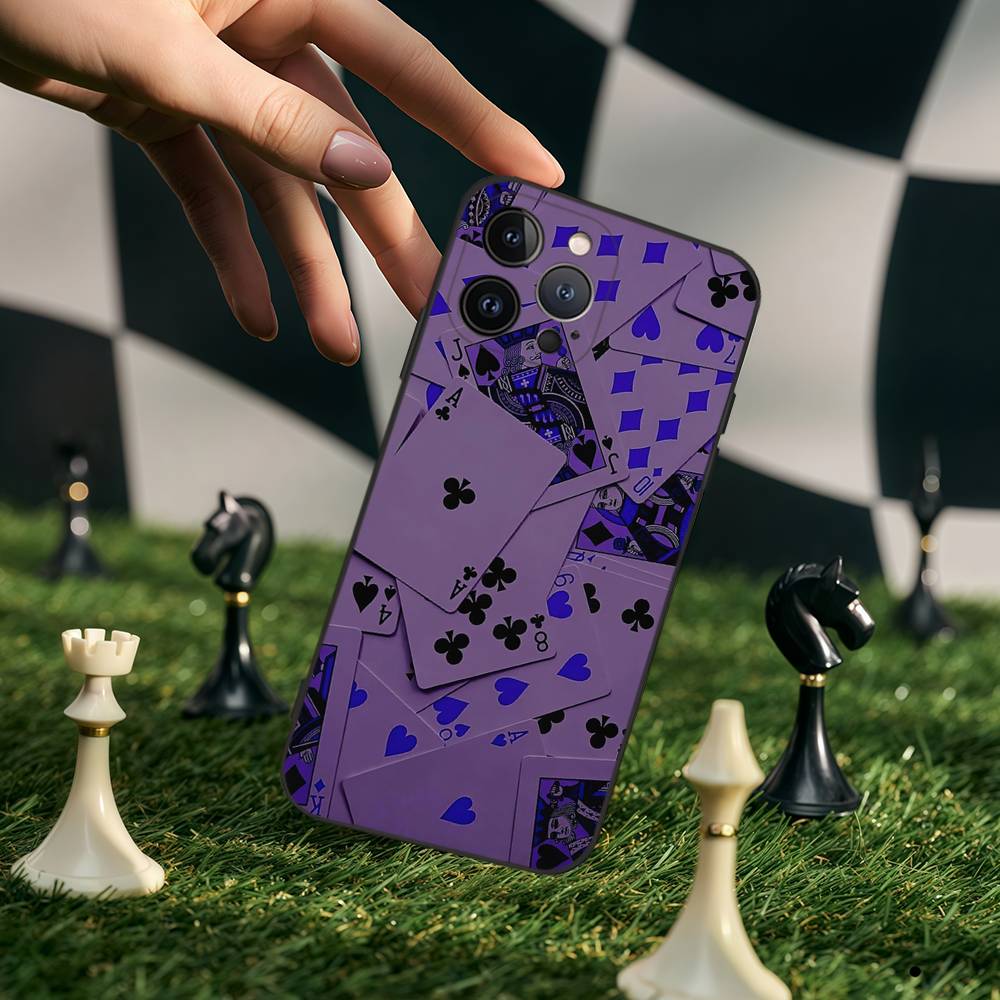 Playing Cards Phone Case For IPhone 17,16,15,14,13,12,11,Pro,Max,Plus,Soft Silicone Black Case