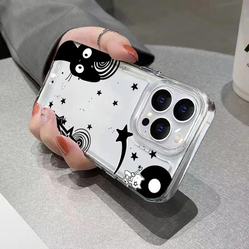 Cute Black Cat Transparent Phone Case For Xiaomi Redmi Note 9S 10 11 12 12C 13 13C 14C Pro Plus 4G 5G Y2k Cartoon Clear Cover