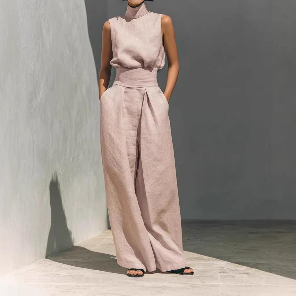 2026 Spring/Summer European & American Women's Cotton Linen Sleeveless Long Pants Casual Set