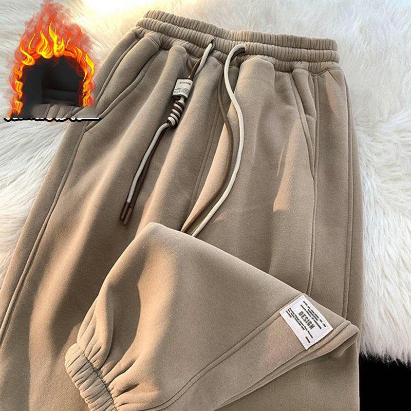Velvet Thickened Sweatpants for Girls Autumn and Winter Pants Loose Straight Wide-leg Pants Casual Sports Tying Pants