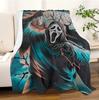 Spooky Halloween Arts Throw Blanket – Ghost, Skull & Horrible Mask Print for Couch, Bed, Car, Home, Camping, All-Season