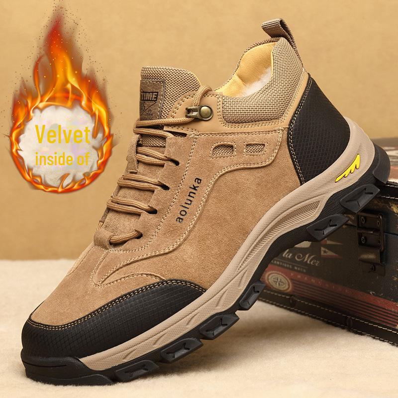 Men's 2024 Genuine Leather Velvet-Lined Snow Boots - Thick, Warm, Outdoor Workwear Shoes