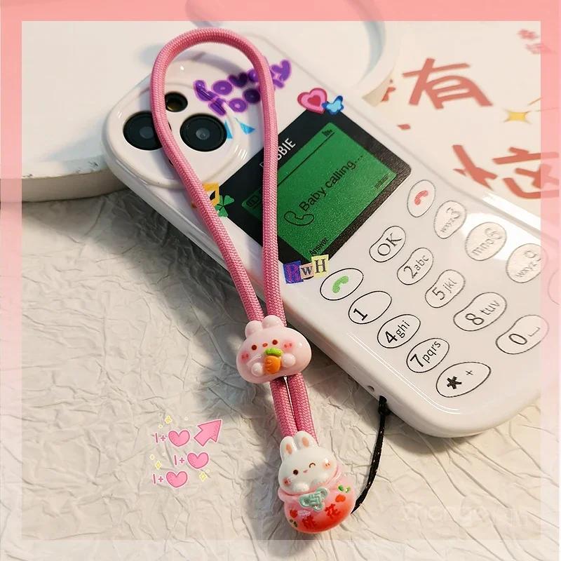 Wrist Rope Cartoon Cute Cute Cute Mobile Phone Rope Portable Adjustable Length Peach Blossom Rabbit Rich Accessory Phone Case