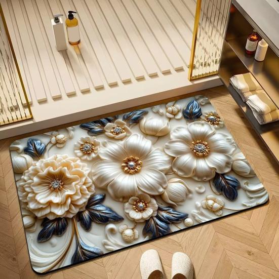 3D Visual Flower Floor Mat Soft Absorbent Diatom Mud Door Mat Non-Slip Bath Rugs for Tub Bathroom Kitchen