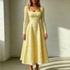 Dámské čtvercový výstřih dlouhý rukáv barevný zvýrazňující pas elegantní formální večerní šaty