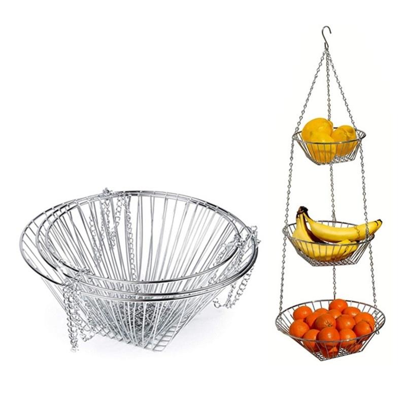 New 3 Layers Fruit Vegetable Hanging Basket Household Accessories Foldable Storage Hanger