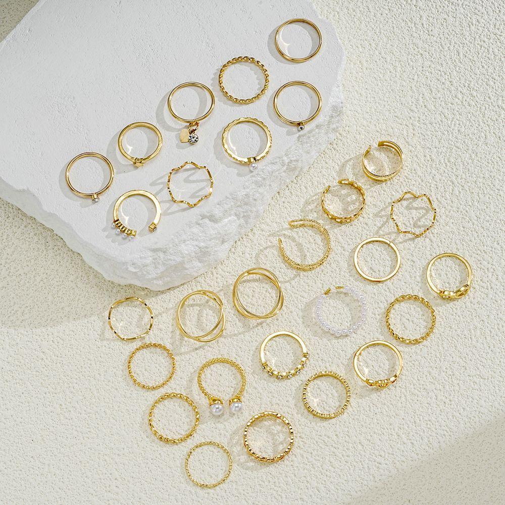 28pcs/set Gold Ring Set Simple  Heart Wave Rings for Women Accessories Jewelry