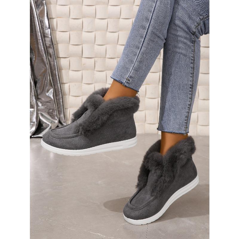 Women's Plus Size New Autumn Winter Short Ankle Snow Boots with Furry Cuffs Fleece-Lined Thickened Warm Cotton Boots