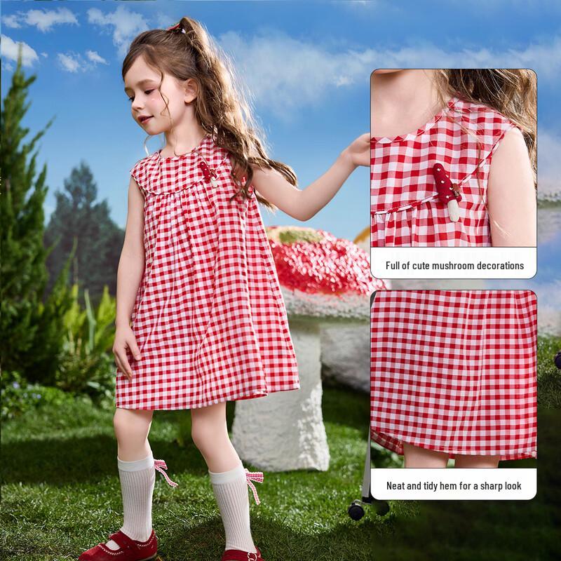 ASK JUNIOR Girls' Plaid Color-Block French Sleeveless Princess Dress