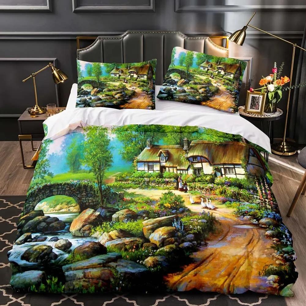 

Comforter Fantasy World Forest Cartoon Castle Bedding Setmagic Elf Tree Polyester Queen King Full Twin Size Comforter (quilt)-EU Single(135*200cm)3pcs