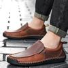 Hand-Sewn Casual Leather Shoes Color-Blocked Slip-On Loafers Men'S Non-Slip Sole Breathable Comfortable Walking Shoes