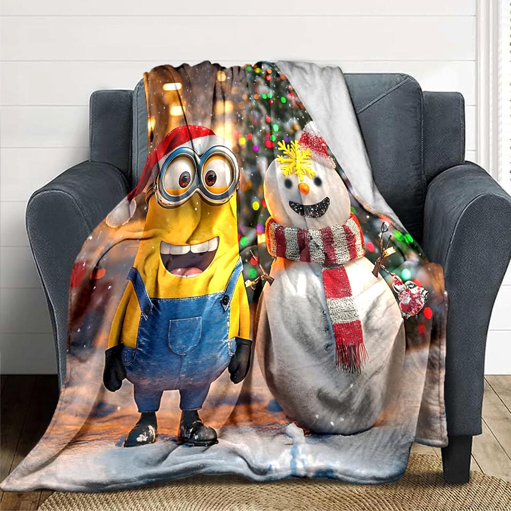 1Pc Christmas Minions Gift Night Blanket Soft Throw Blanket For Home Bedroom Bed Sofa Travel Office Solid Christmas Blanket