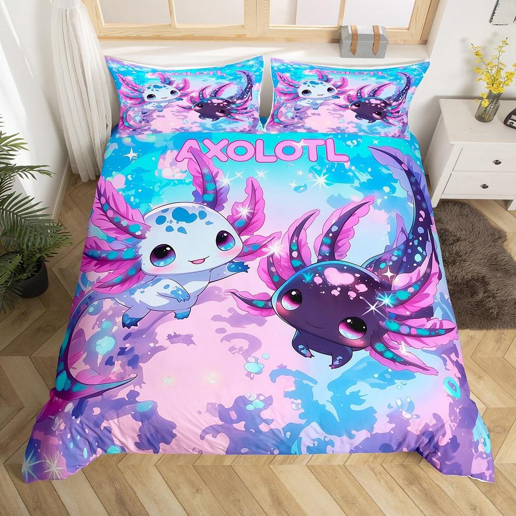 Cute Axolotl Duvet Cover Sets For Kids Boys Girls Lightweight Bedding Sets Cartoon Salamander Bedding Set Bedroom Decor No Quilt