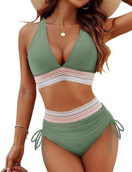 European And American New Bikini Suit Conservative V-Neck Split Sexy Triangular High-Waisted Swimsuit Women