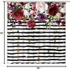 Burgundy Floral Shower Curtain Retro Red Flower Black and White Striped Rustic Spring Elegant Fantasy Women Bathroom Curtains Bathtub Decor with