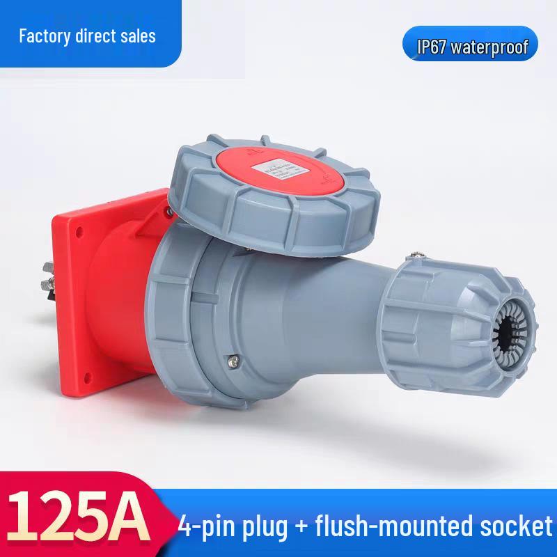 63A/125A Waterproof Aviation Plug Socket: 3-Pin, 4-Wire, 5-Hole, 3-Phase Connector