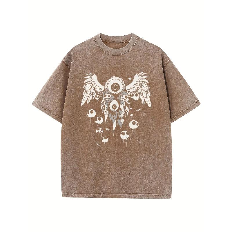 Retro Washed Pattern High-quality Cotton Men's T-shirt - Loose Fit Short Sleeved Round Neck Top