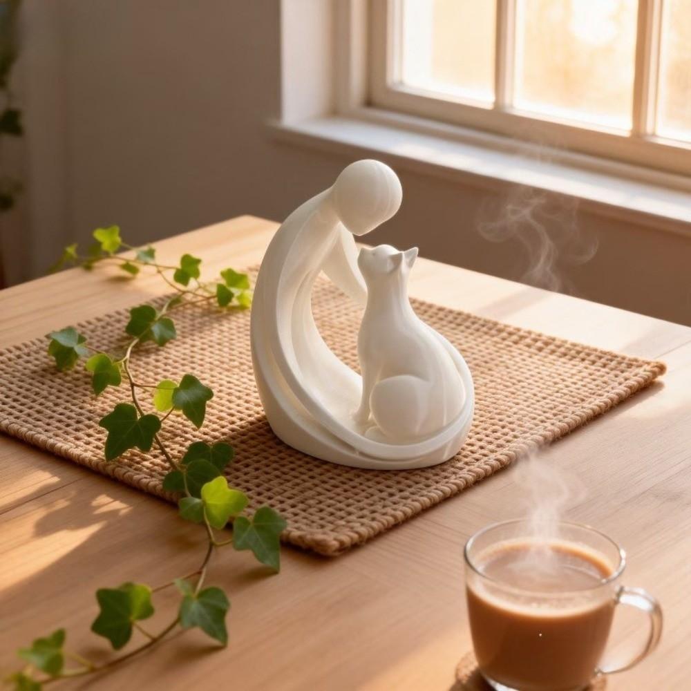 Modern Abstract Human and Cat Statue 3D Printing Abstract Cat Figurine Living Room