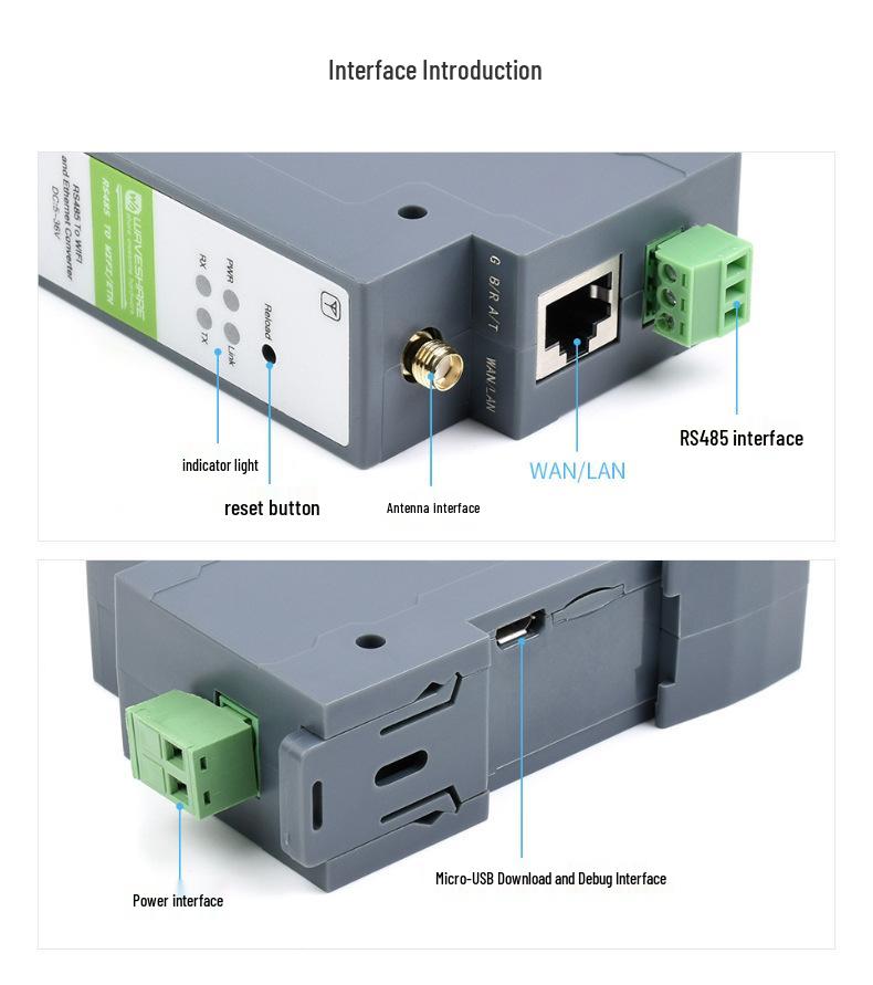 Weixue Rail Serial Server: RS485 to WiFi/Ethernet Modbus MQTT Gateway