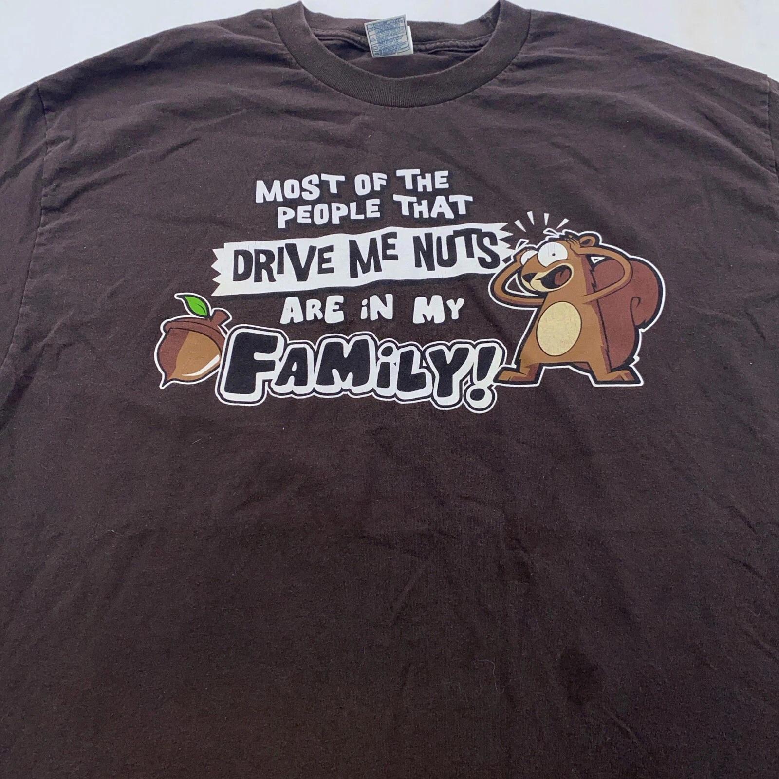 

vtg FAMILY DRIVES ME NUTS SQUIRREL CARTOON T-Shirt LARGE/XL funny joke L