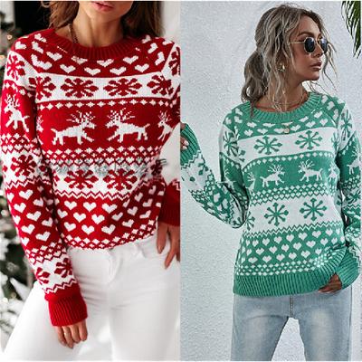 2024 Herbst/Winter Neue Weihnachtspullover Damen Hirsch Gestrickter Rundhals Damen Weihnachten Schneeflocke Hoodie Damenpullover