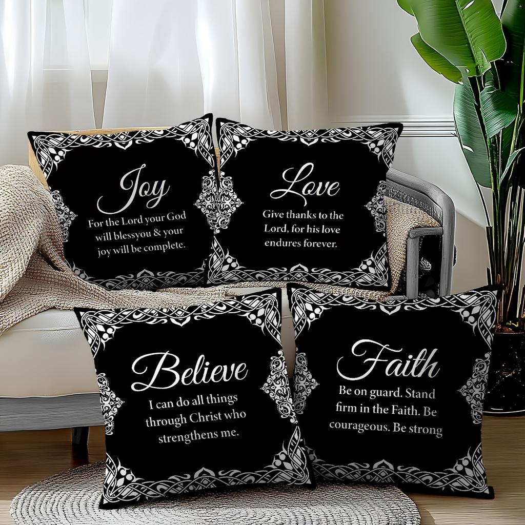 1/4pcs Believe Faith Joy Love Christian Themed Pillowcases Sofa cushion cover home bedroom room decoration