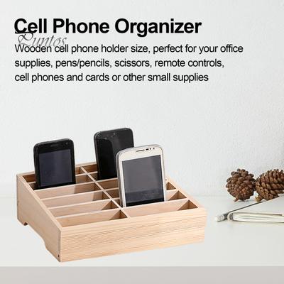 12/16Grids Wooden Cell Phone Holder Eco-Friendly Free Standing Design Desktop Organizer Phone Display Rack Storage Box