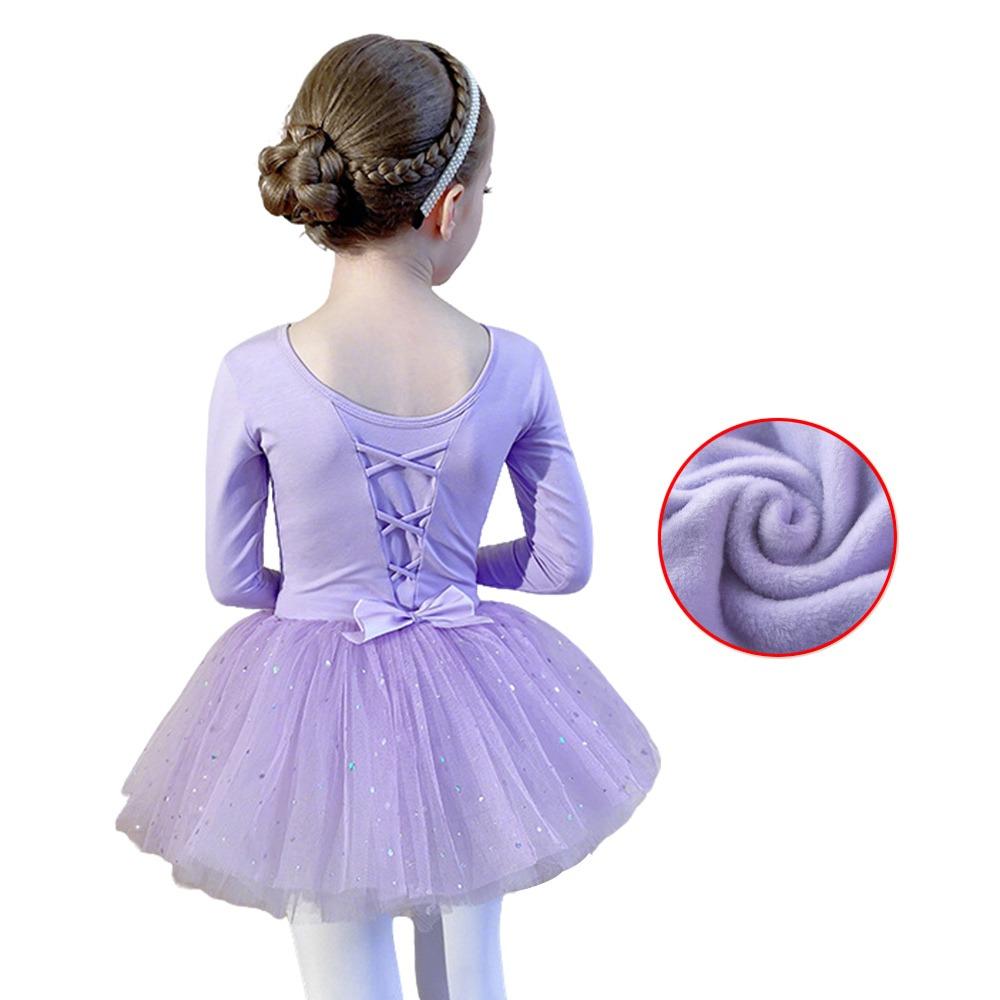 Fashion Long Sleeve Ballet Dress Cotton Sequins Ballet Tutu Skirt Party Dress Bowknot Performance Clothes Dance