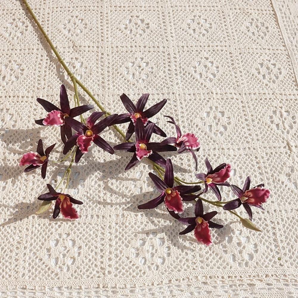 2 Fork Artificial Dendrobium Branch Realistic Fake Flowers  Office Desktop Decoration