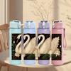 1PC White Swan Lake Water Scene Print 750ml Color Plastic Sports Water Bottle Leakproof Flip Straw Lid Suitable for Sports Office Home Use